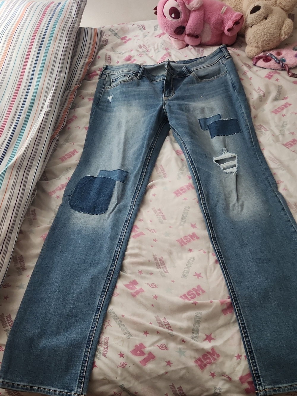 Women's Light Blue Distressed Patchwork Jeans